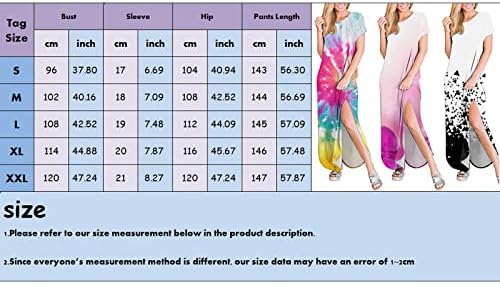 Макси фустан за жени, женски кратки ракави обични лабави летни летни фустани поделени фустан од плажа со џебови