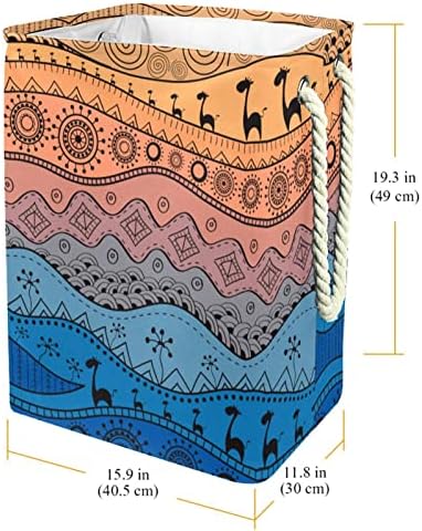 Апстрактна Етничка Цветна Жирафа Одраз Голема Пречка За Перење Со Лесна Рачка За Носење, Водоотпорна Корпа За Перење Што Се Склопува