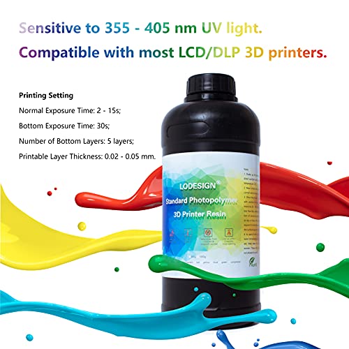 Стандарден фотополимер со смола од 3D печатач со леодезигни 405NM смола со низок мирис со ниска миризба со ниска прецизна печатење за LCD 3D печатачи тен, 1000g