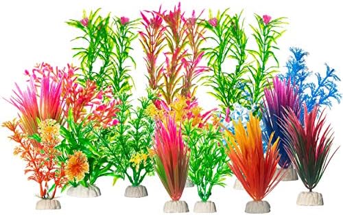 Декорација на пластични растенија со разновиден аквариум CNZ CNZ, керамичка база, 16-парчиња разновиден