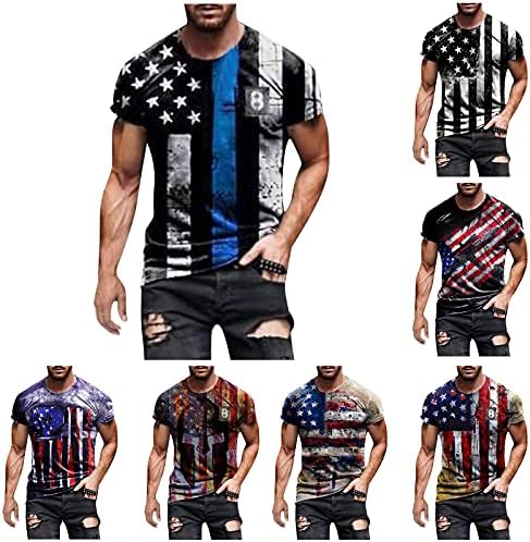 XXBR Машки Ден на независност маици Спортско американско знаме со кратки ракави печати маици starsвезди и врвови на ленти