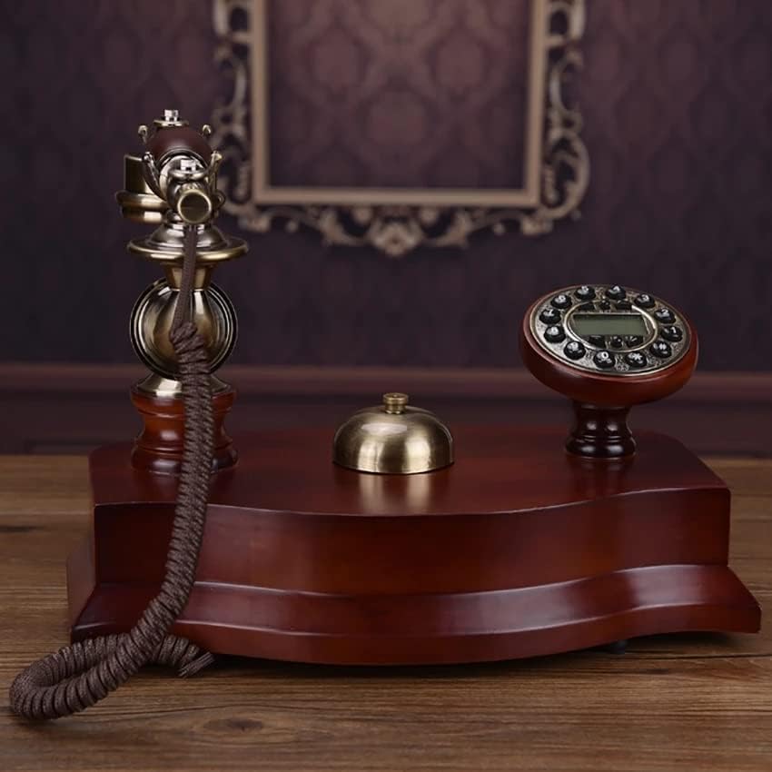 N/A антички телефонски фиксни фиксни фиксни дрвени телефони со лична карта, бирање на копче, задно осветлување на рацете, механички