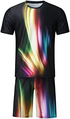 Bmisegm Slim Fit костуми за мажи Mens Casual Round Reck Top Shart Shart Printed Pulverove