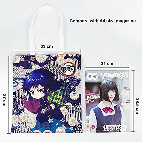 Relowly Demon Slayer Anime Canvas Tote Bag 4 Пакет за еднократно намирници за купување чанти Јапонска анимација торба за рамо