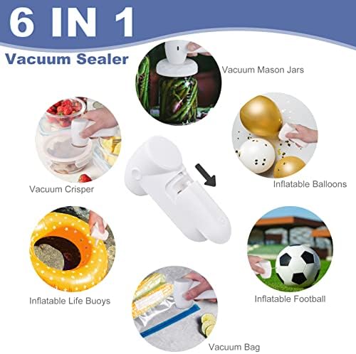 Вакуум заптивки на Мејсон JAR, заптивната смеса за електрична вакуумска тегла за заштеда на храна, рачна вакуумска пумпа со 6-во-1 се вклопува широка и редовна уста arsи