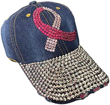 Поддршка за рак на рак на рак на розова лента со розова лента, опремена бејзбол капа со блинг