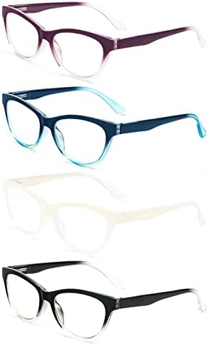 пртцслвд 4 Спакувајте Овални Очила За Читање За Жени Сини Светлосни Блокирачки Очила, Дами Стилски Шарени Читатели