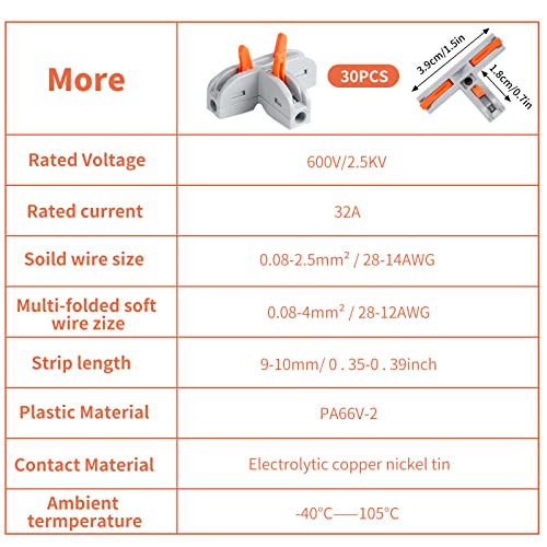 30 парчиња Компактен Конектор За Проводник На Жица, Одлични Компактни Конектори За Спојување, Блокови За Електрични Конектори, Конектори За Т-Облик За Жици, Конекто?