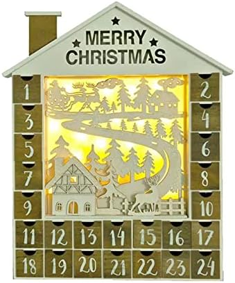 Божиќни Календари За Доаѓање Дрвена Куќа Со ЛЕД Светла Ажурна Декорација На Фарма Божиќен Декор Календар Божиќна Трпеза Декор