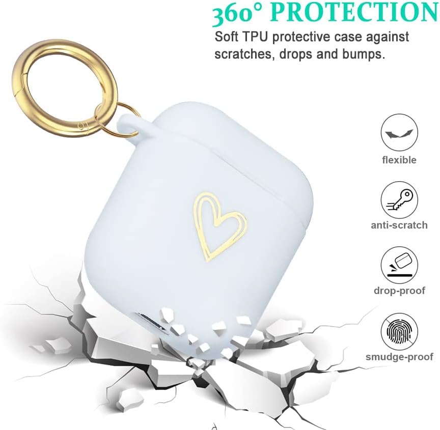 Wonjury AirPods Case Soft TPU Gold Heart Model Cute Clutions of Chickeain Shockproof Cover Cover Cover за девојчиња Apple Airpods 2 &