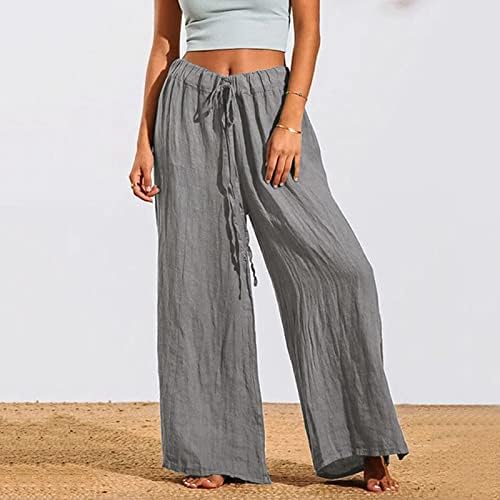 Обични панталони за етики за жени летни жени лабава случајна влечење со високи половини панталони цврста боја на панталони