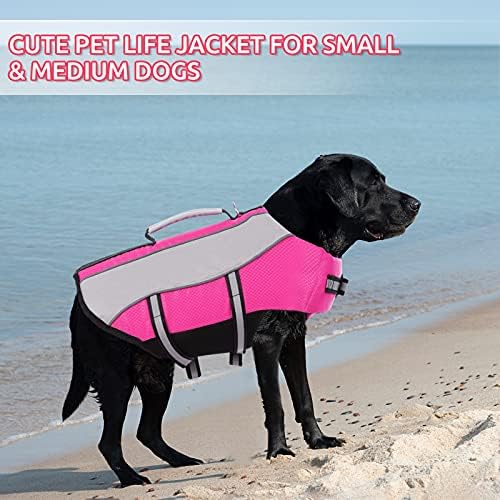 Queemore Dog Life Jacket, прилагодлива светлина на мало кучиња животно елек со висока пловност, рачка за помош, кука за поводник, рефлексивни