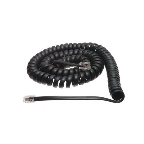 Кабел за телефонски слушалки со рамен црна боја - Стандардна должина од 12 стапала - 4 инчен рамен водач - Тешка должност - Универзална