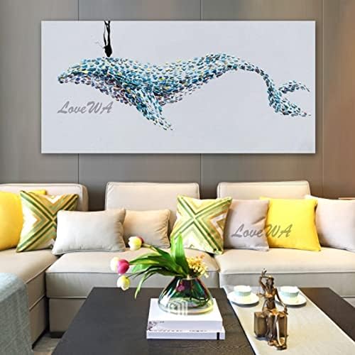 Рачно изработено масло сликарство на платно апстрактно азурно поп сино кит морско масло слики на платно wallидна уметност за