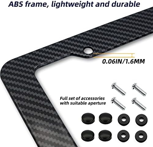 Рамка за регистарска табличка со црни јаглеродни влакна, 2 пакувања сјајни и водоотпорни пластични броеви со рамка за печатење на