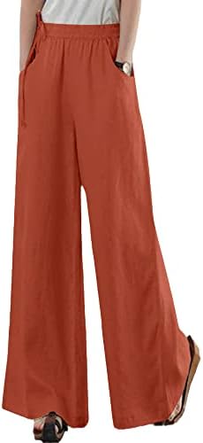 Uktzfbctw пролетни широки панталони за нозе Обични елегантни долги панталонски странични џебови еластични половини палацо жени панталони портокалови