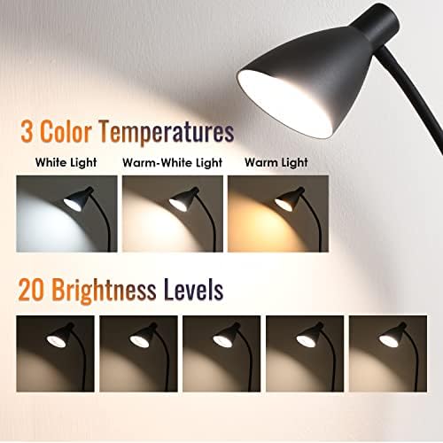 Cesunlight LED ламба, светло за биро со USB полнач, 3 температура во боја и 20 нивоа на осветленост, метална биро за очи за канцеларија и