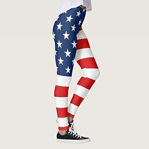 Американско знаме Патриотско нозење на женски стомаци контрола на стомакот во САД, ленти со starвездички хеланки удобни лесни атлетски панталони