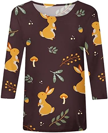 Велигденска кошула за зајаче за жени 3/4 врвови на ракави, симпатични маички за печатење, обични лабави лесни врвови, женски суво вклопување