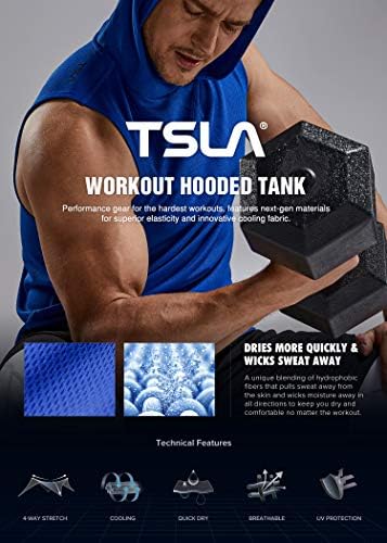 TSLA 3 пакува резервоарот за мускули за мажи со качулка, ладни суви активни кошули за атлетско трчање, лесна вежба за вежбање на теретана врвот