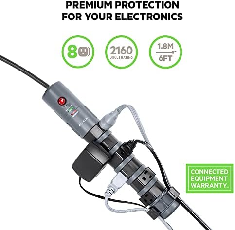Заштитник за Пренапони На Електрична Лента белкин со 8 Ротирачки Приклучоци за НАИЗМЕНИЧНА СТРУЈА - 6 стапки Долг Рамен Стожерен Приклучок