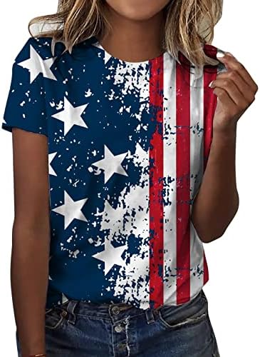 4 -ти јули кошули женски кошули со американско знаме, обични летни врвови, кратки ракави, патриотски удобни лабави кошула Туника врвови
