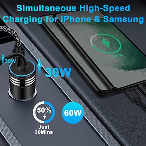 Android USB C Samsung Super Fast Car Charger за Samsung Galaxy S23 Ultra/S23/S23 Plus/A14 5G/A54/S22/S21 FE/S20/A53 5G/A13/A03S/A32,