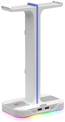Jrdhgrk RGB Gaming Hearghphen Stand Dual Helder Hanger со држач за телефони и 2 USB полнач за десктоп компјутер игра додатоци за слушалки