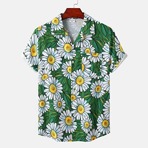 Супер мек отворен предниот дел од полиестер врвови Човек Класични копчиња маичка кошула цветни пролетни кратки ракави паб мажи блузи