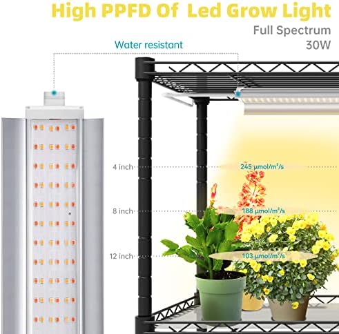 Полето за растителна растителна светлина со растат светло, растат лесна полица со обвивка и термометар, 6 нивоа на растителни држачи