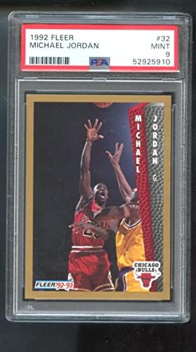 1992-93 Флеер 32 Мајкл Jordanордан ПСА 9 оценета кошаркарска картичка НБА 1992 1992 1993 година Чикаго Булс 92 93 нане