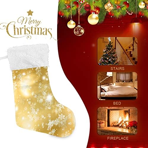 Алаза Божиќни чорапи зимски златни снегулки класични персонализирани големи декорации за порибување за семејни сезонски празници за забава Декор 1 пакет, 17,7 “