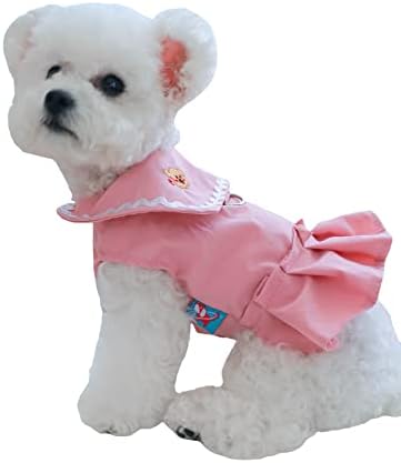 Qwinee мечка везење кученце фустан морнар јака јака куче плетен фустан што дише меки фустани за елек со поводник за мали кучиња со средни девојки мачки розови XS