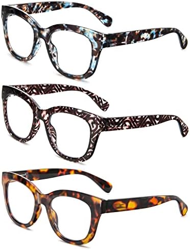 Кокобин со 3-пакети со преголеми очила за ретро читање за жени ， сино светло блокирајќи удобни читатели обоени стилски рамка