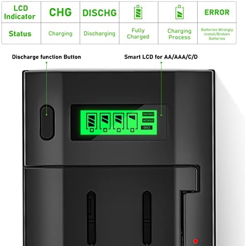 БОНАИ Паметен Полнач За Батерии ЗА C ААА Ц Д 9В Ни-МХ Ни-ЦД Батерии За Полнење Со Функција За Празнење И Лцд Дисплеј - Црно