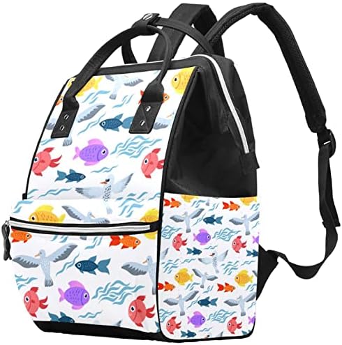 Морски живот и птици чанти за торбички за торбиња со пелена водоотпорна мултифункционална торба за модни патувања, торба за медицинска сестра