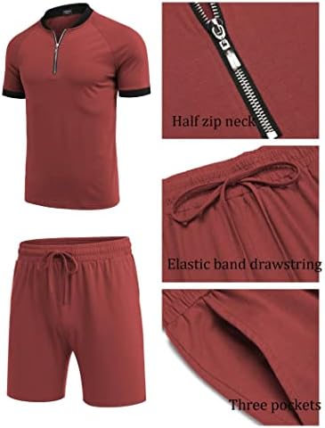 Coofandy Mani's 2 парчиња облека од памук четвртина патент маица и шорцеви поставени летни патеки за летни атлетски костуми