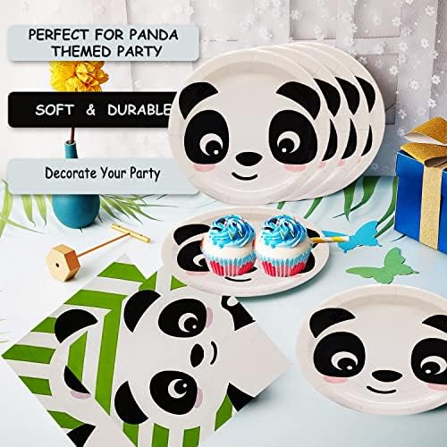 Декорации за роденденска забава за бебиња Панда, материјали за забава за бебиња, вклучително и 16 парчиња плочи, салфетки од 16 парчиња, бебиња и деца Сет за украси за