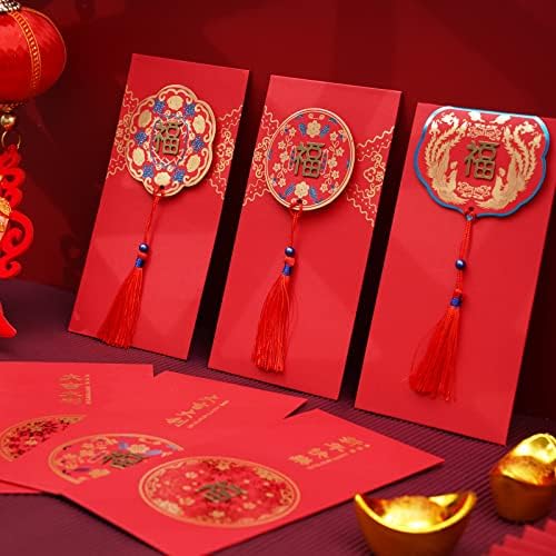 6 Парчиња Црвени Пликови Кинеска Нова Година, Кинески Новогодишни Украси 2023 Година, Пликови Со Среќни Пари ХОНГБАО СО 3д Метални Фигурини За Фестивалите Во Српинг