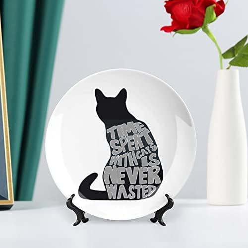Црна Мачка Уметност Керамичка Декоративна Плоча Со Штанд За Прикажување Виси Прилагодена Годишнина Свадба Празнични Подароци