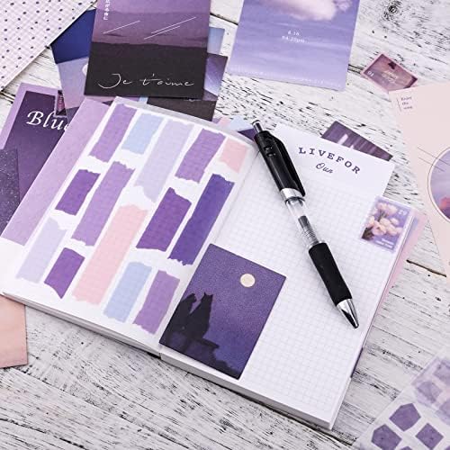 Комплет за естетски белешки за естетска естетска книга, Purple StrapBooking Journaling Supplies Комплет со канцелариски списанија за списанија за списанија за списанија за книги за