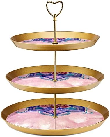 3 Нивоа Десерт Штанд Cupcake Овошје Плоча Пластични Служат Држач За Прикажување За Свадба Роденден Бебе Туш Чај Партија Украси Круг, Розова Мандала