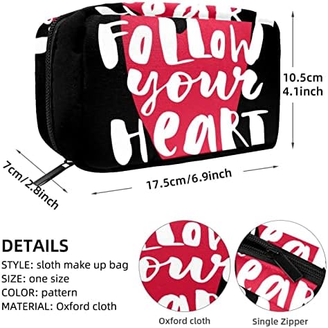 Чанта за шминка на униси, Следете Го Вашето Срце Црвена Љубовна Торба За Козметика Пренослива Торба За Патнички Воз Организатор На Куќишта
