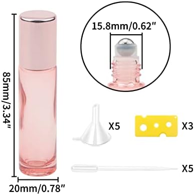 Glassu 33 парчиња стаклена ролна на шишиња, шишиња со шишиња со ролери со светла роза од шишиња за парфеми ароматерапија есенцијални масла за усни мелем течност, додато