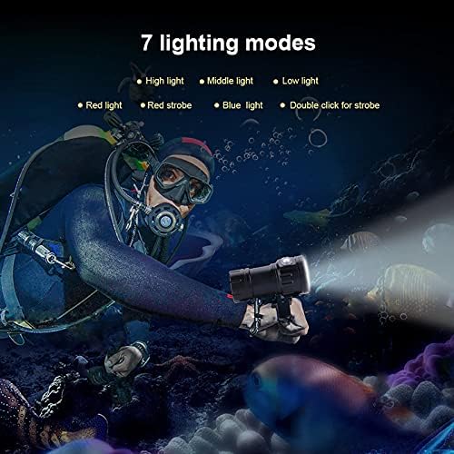 ОКЈХФД IPX8 Подводна фенерче, професионална преносна 18000lm 500m Фела, супер светла водоотпорна ламба светло за подводен камп на отворено