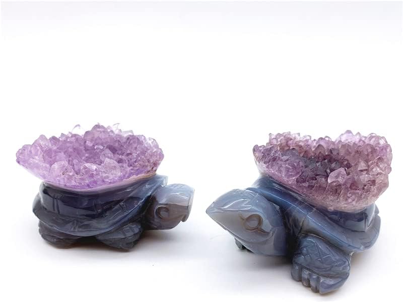 Ertiujg husong306 1pc природен аметист геодески кластер желки рачно врежани животни исцелување камен дома занаети природни камења и минерали кристал