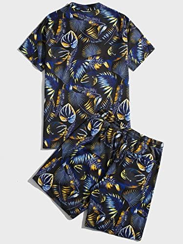 Lubose облека со две парчиња за мажи мажи тропски кошула за печатење и шорцеви