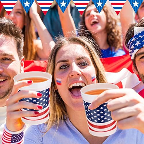 32 Парчиња Патриотска Пластична Чаша Чаши За Американско знаме Чаша За Пиење На Денот на Трудот за 4 од јули Ѕвезда Тамблер Црвена