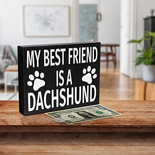 Подароци од ennенигемс Дахшунд, мојот најдобар пријател е дрвен знак Дахшунд, виси wallид и декор на полица, направени во САД