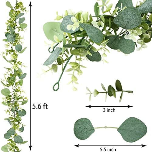Еладеко 2 Пакет Вештачки Еукалиптус Венец Лажен Зеленило Венец Вештачки Еукалиптус Винова Лоза 5,6 Стапки/парчиња Виси Растение Бршлен Свадба
